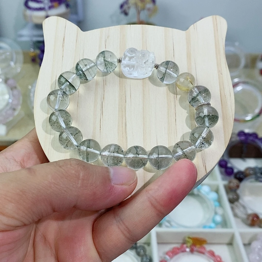 银S925镶嵌手链水晶绿幽灵手串