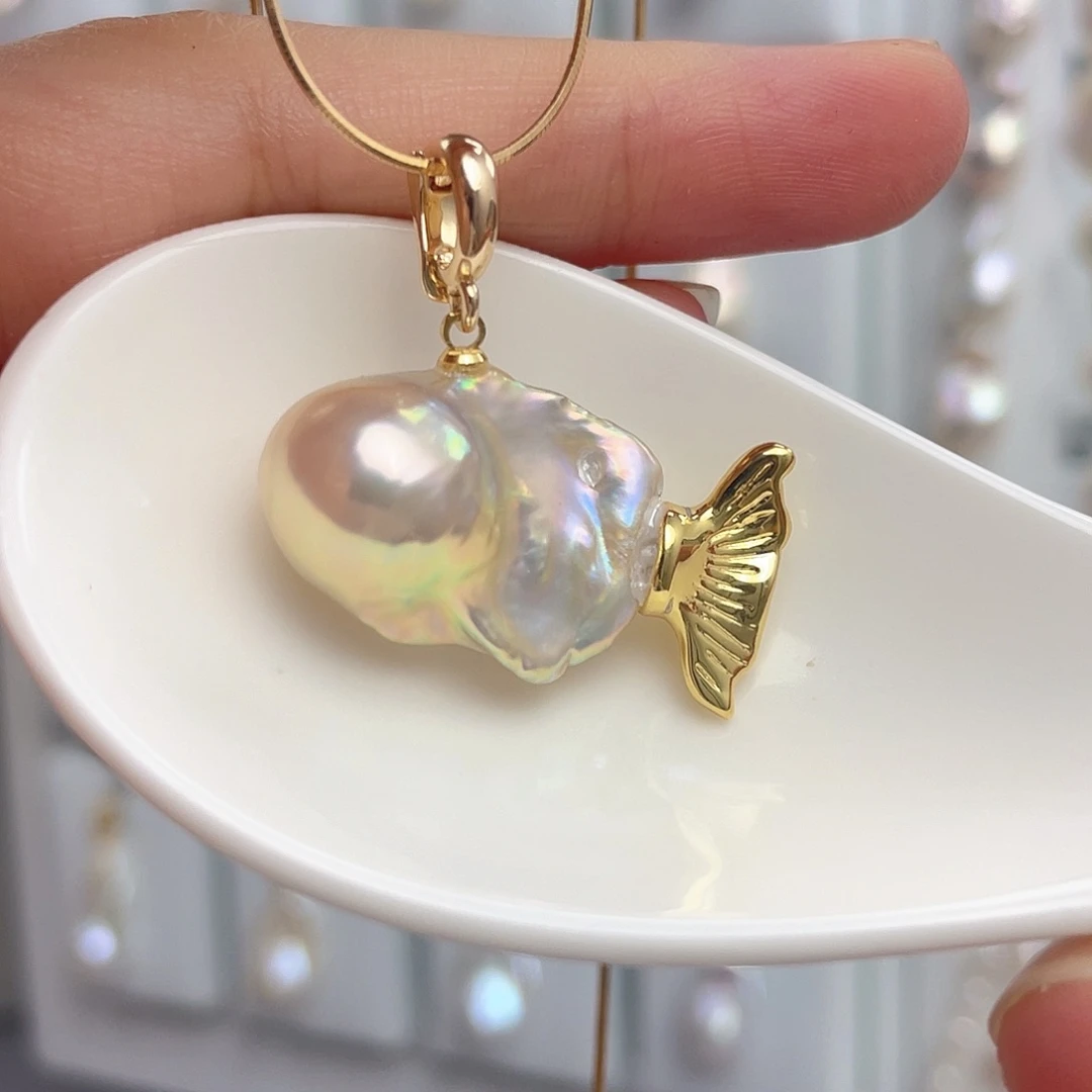 金***呀未镶嵌淡水珍珠天然淡水珍珠巴洛克