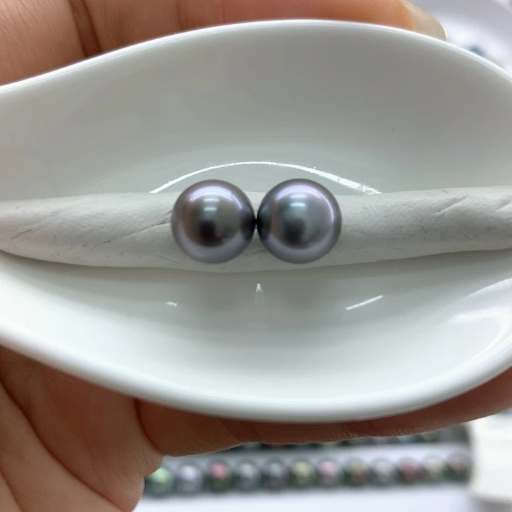 海水珍珠裸珠蓝梅紫对珠可做素钉