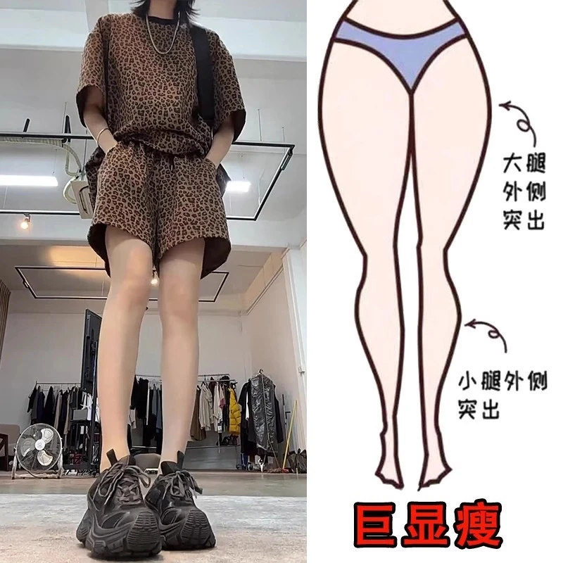 2025夏季爆款大码女装洋气新款豹纹两件套装遮肉显瘦短袖上衣短裤
