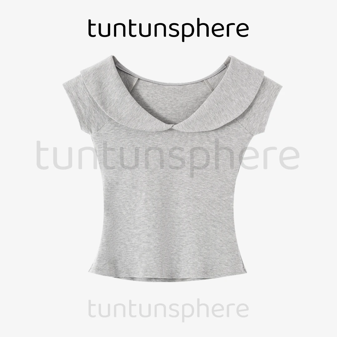 【坨坨 tuntun】5/13新品 素感清楚系 柔雾灰感娃娃领收腰T恤