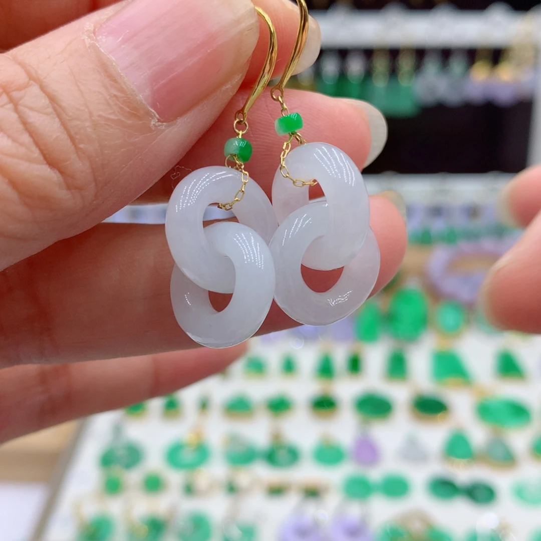 翡翠18K金镶嵌耳饰