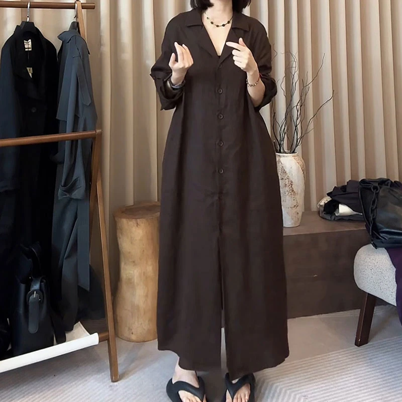 ZUOXIAOQI兰陵衬衫慵懒麻料裙21（裙长120-129/胸围124-130）