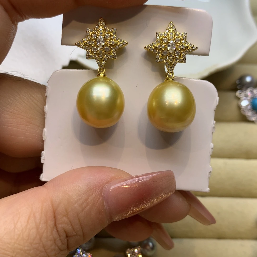 银S925镶嵌耳饰海水珍珠