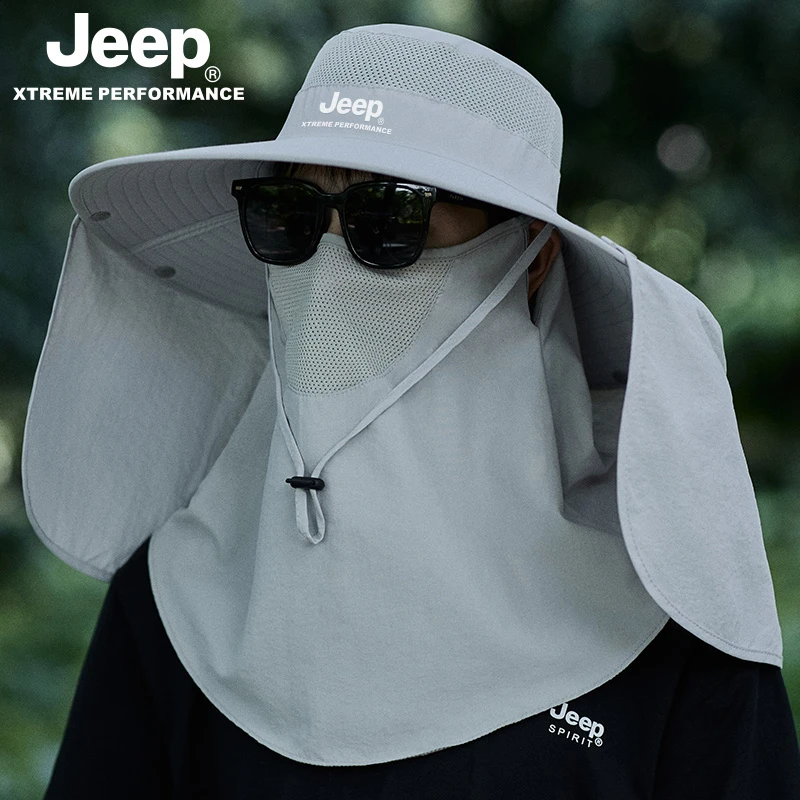 jeep吉普男士夏季户外渔夫帽防紫外线披肩大檐帽护颈面罩男透气帽