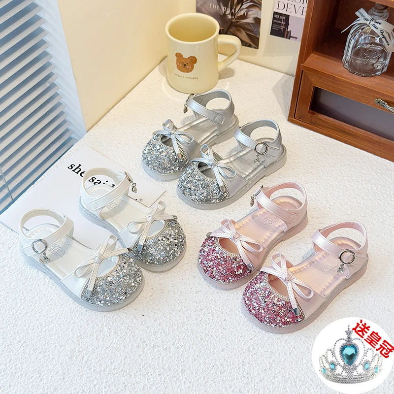 女童公主包头凉鞋2025新款夏季儿童水晶鞋宝宝女孩洋气爱莎公主鞋
