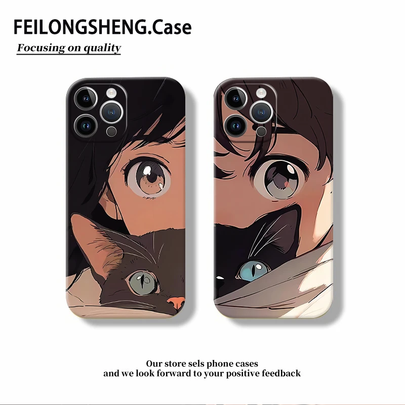 情侣抱猫菲林壳适用苹果16手机壳15华为puar70/小米红米vivo/oppo