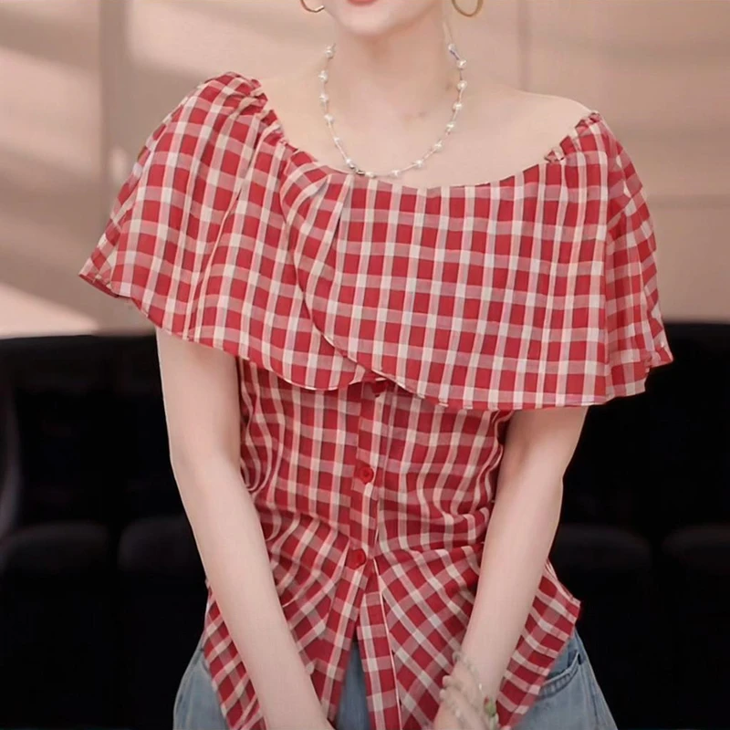 法式轻奢高级感格子设计感衬衫女2025夏季小众独特别致衬衣上衣