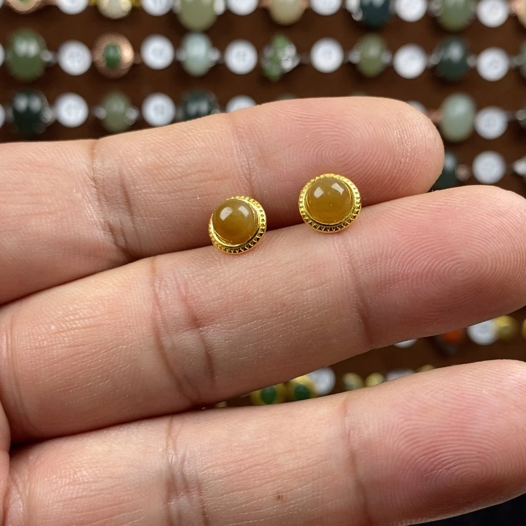 和田玉（糖玉）戒指银S925镀金镶嵌