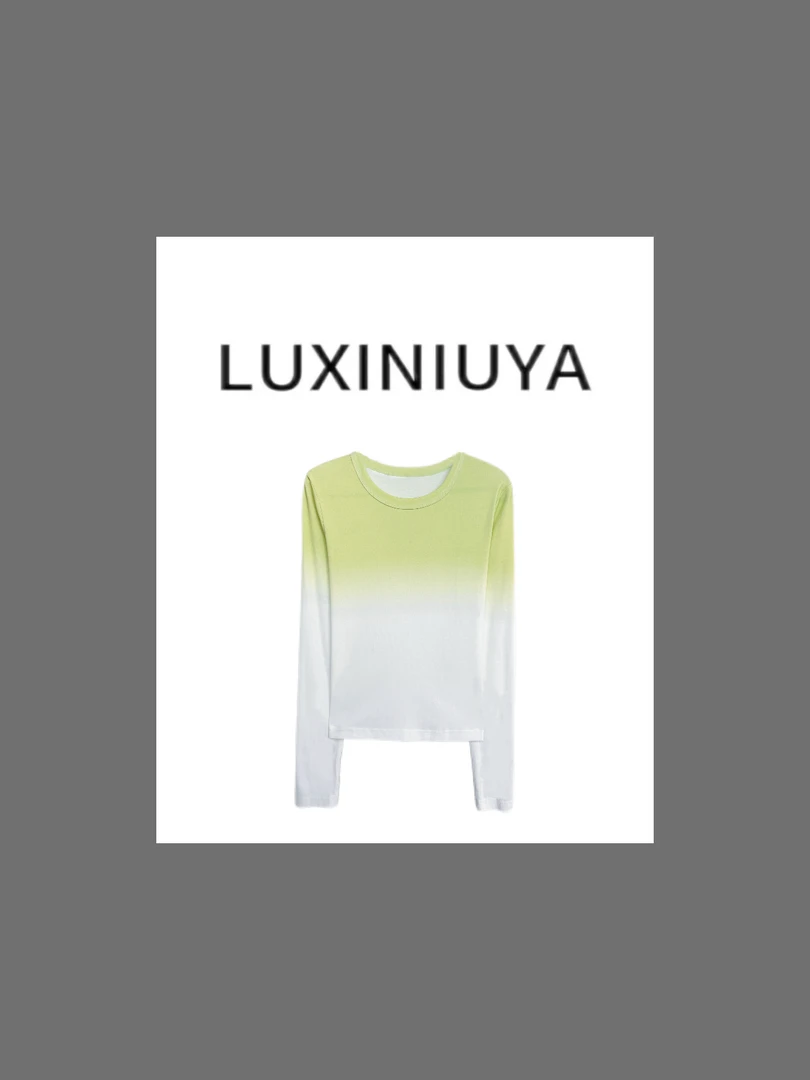 【LUXINIUYA】罗威新款渐变‘新疆长绒棉’圆领长袖打底上衣#QDS294