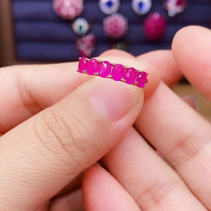 戒指银S925镶嵌红宝石