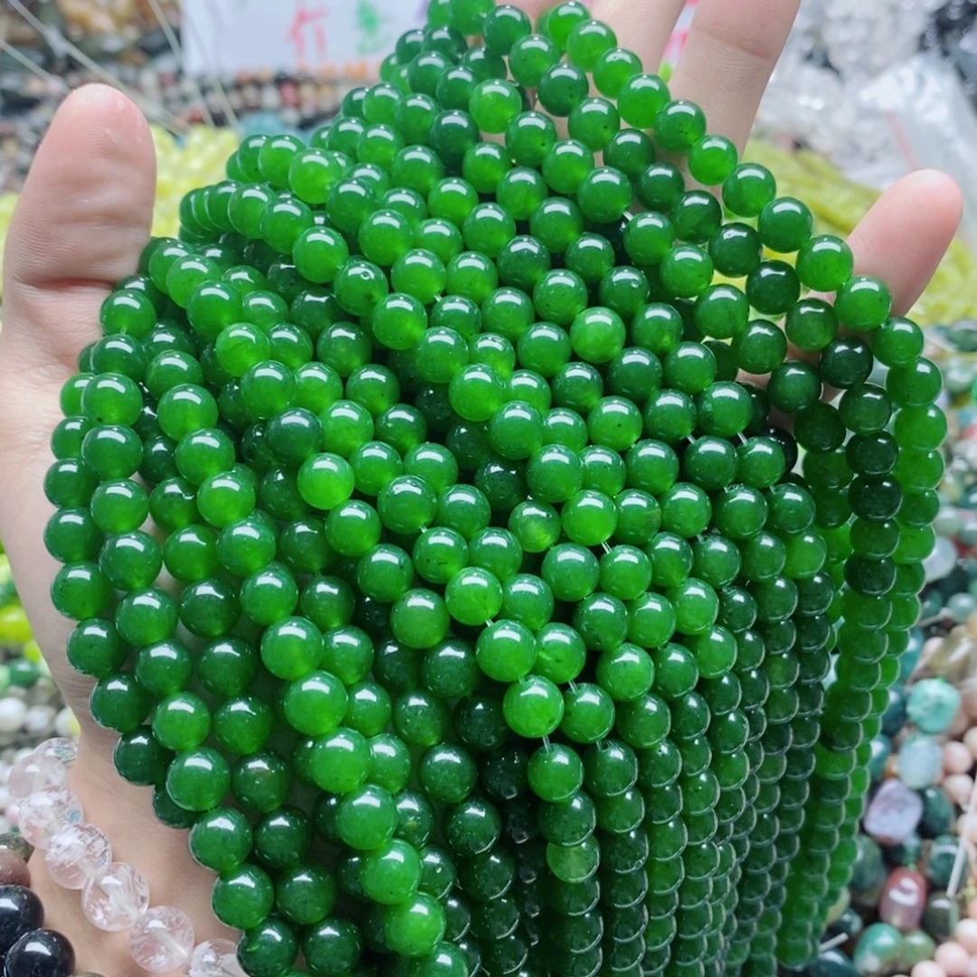 玛瑙/玉髓未镶嵌珠宝半成品一条天然8mm绿玉髓圆珠