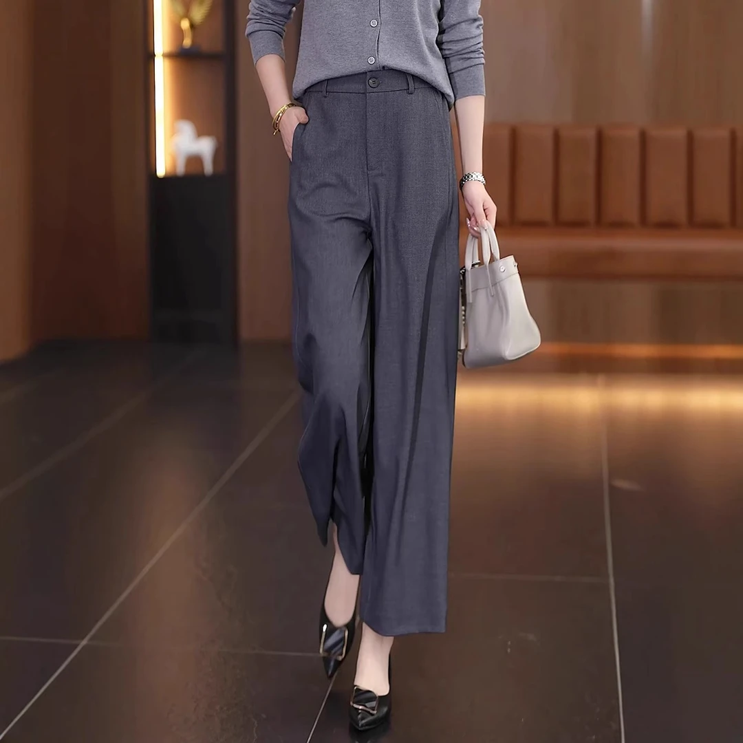 小个子九分休闲直筒裤女2025夏季薄款西装裤子高腰显瘦职业阔腿裤