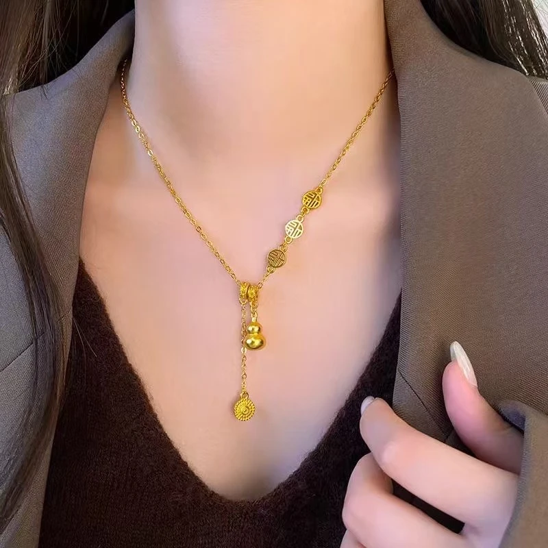 铜合金项链 镀K金（拍一发二送新四叶草项链）流苏福葫芦项链精素款