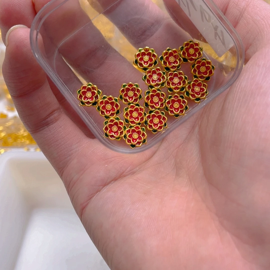 锆石铜合金珐琅彩莲花2颗