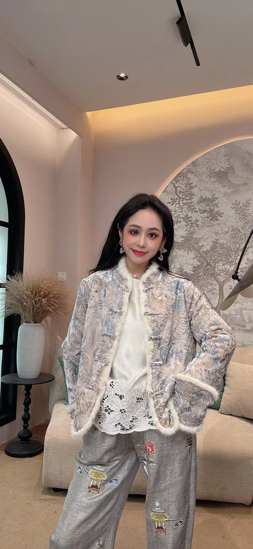 【禾禾家】“灼丝锦纹”秋冬加棉气质时尚国风女装外套 16063-7