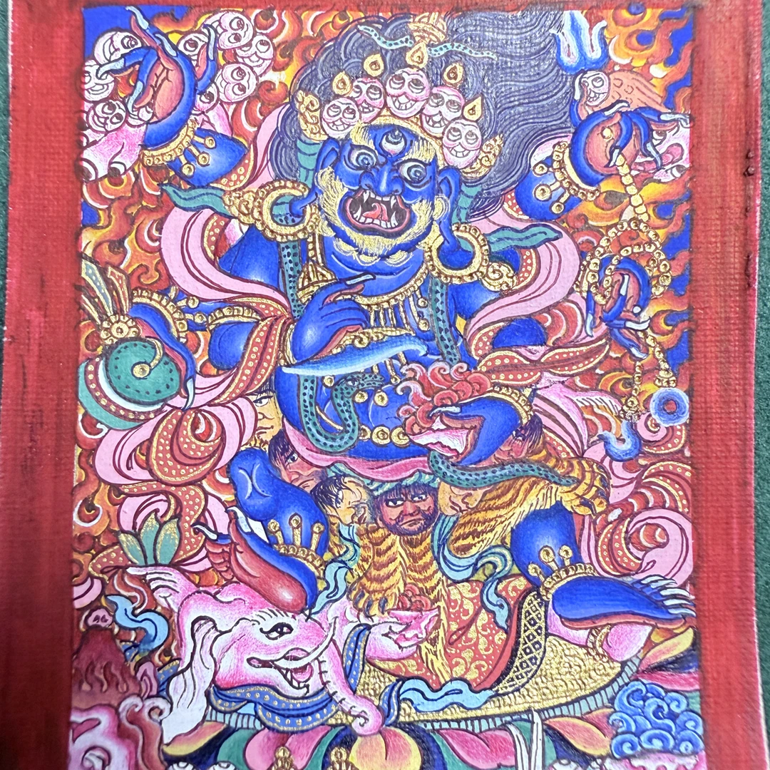 【藏地财宝唐卡】大黑天系列 热贡纯手工唐卡4×5cm