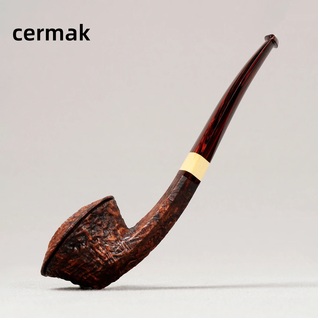 捷克瑟尔曼  棕色喷砂飞碟小牛头 手工石楠木烟斗