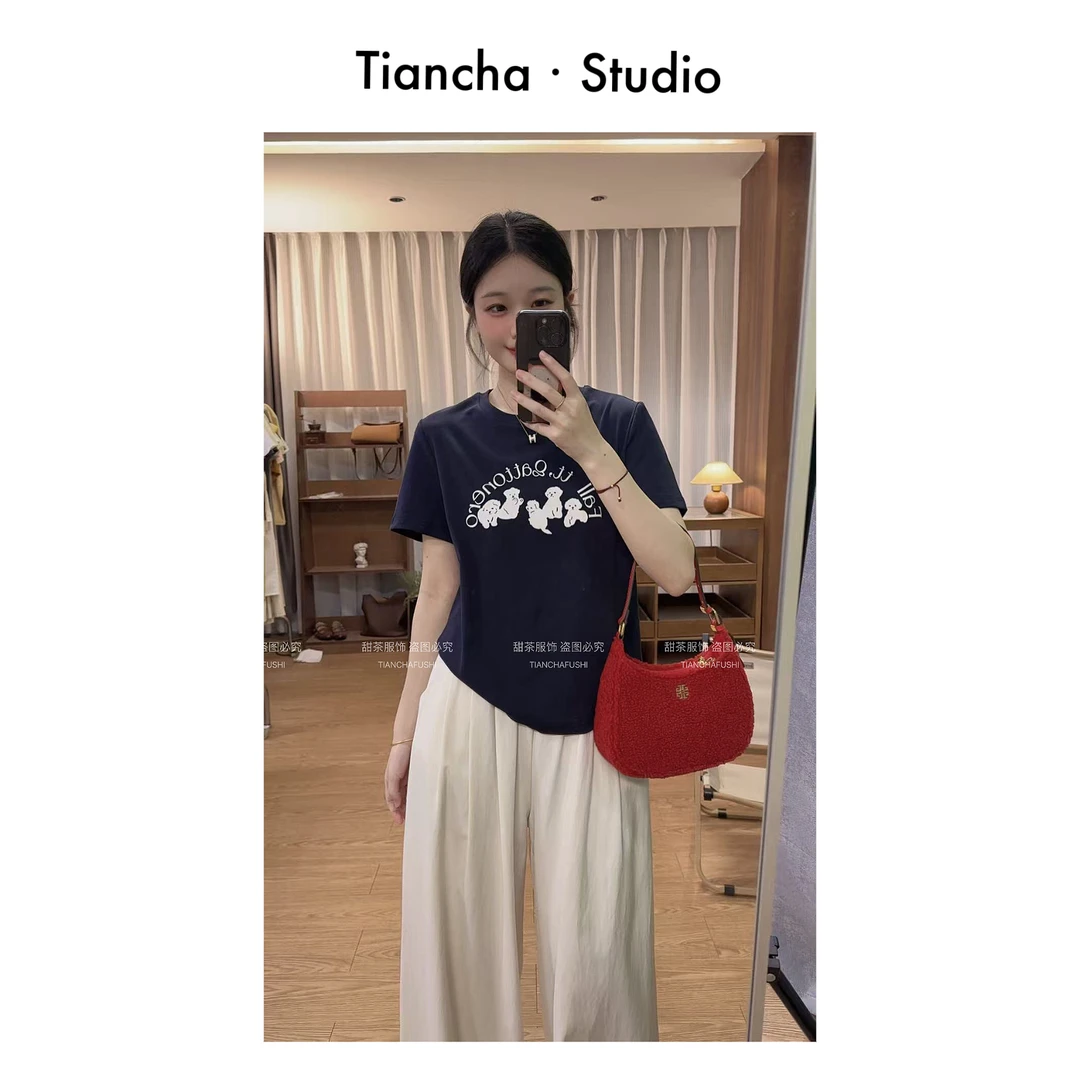 sweet c【巧克力狗】AA045#夏季新款韩系正肩T恤女短袖气质舒适百搭