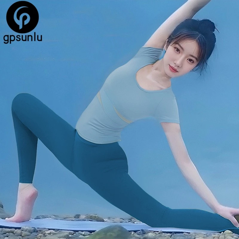 GPSUNLU普拉提绝美瑜伽服女2025新款带胸垫夏季短袖上衣专业高端