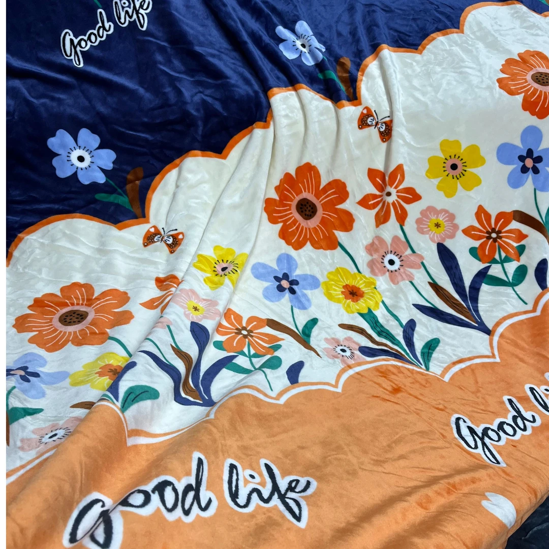 花语加厚牛奶绒被套200*230cm冬季保暖绒被罩