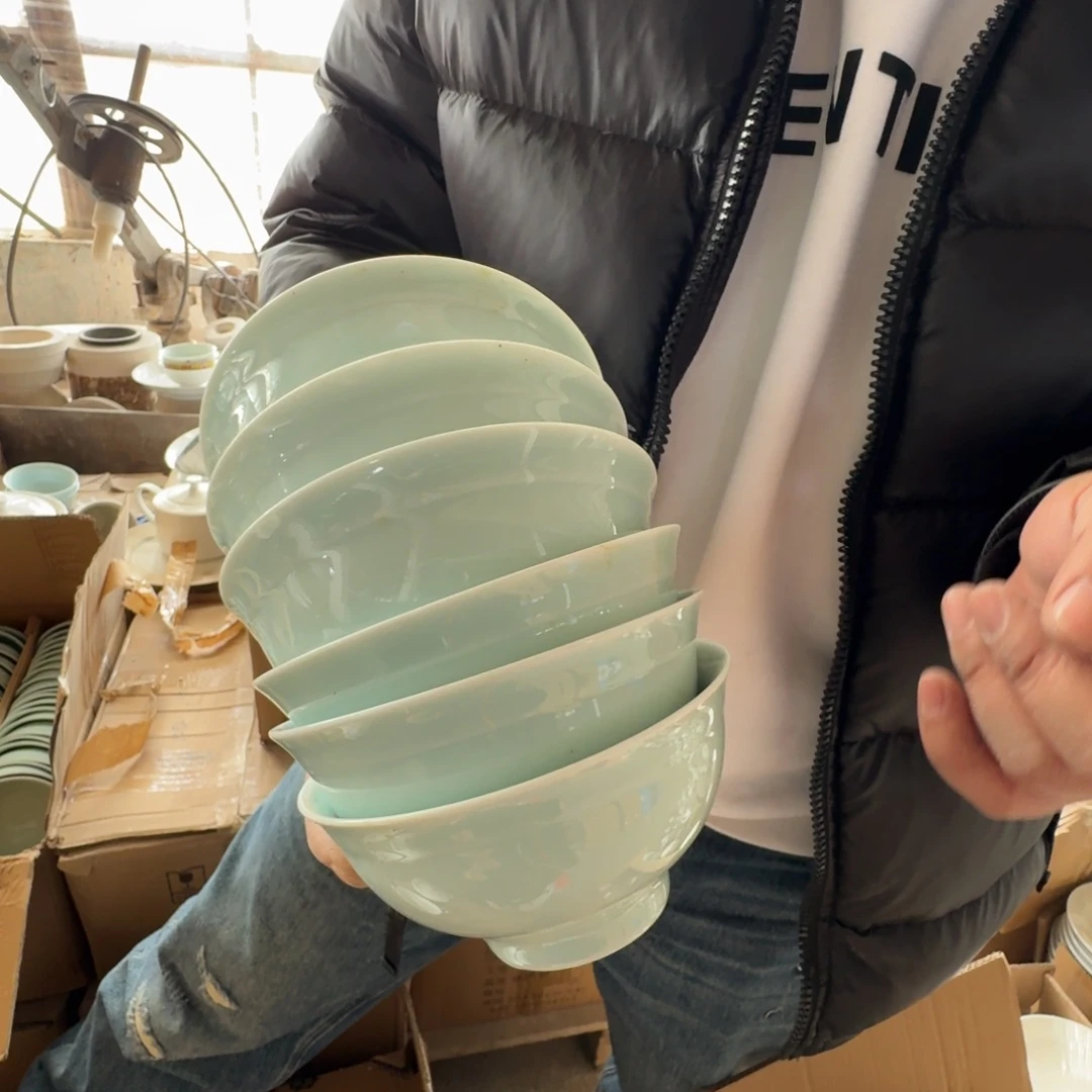 摆件景德镇高温陶瓷影青米饭碗6个