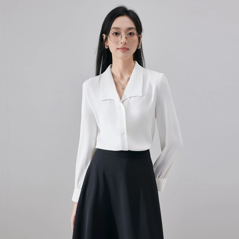 翻领衬衫女春秋长袖高级感职业通勤面试上衣教资穿搭正装衬衣1841