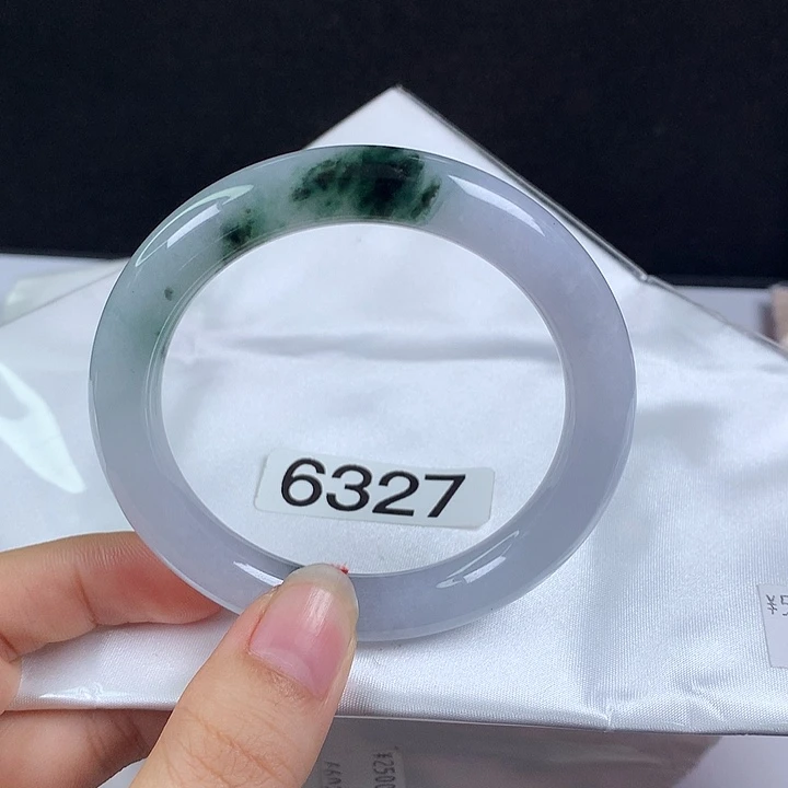 翡翠未镶嵌手镯55圈 糯冰紫底墨绿花