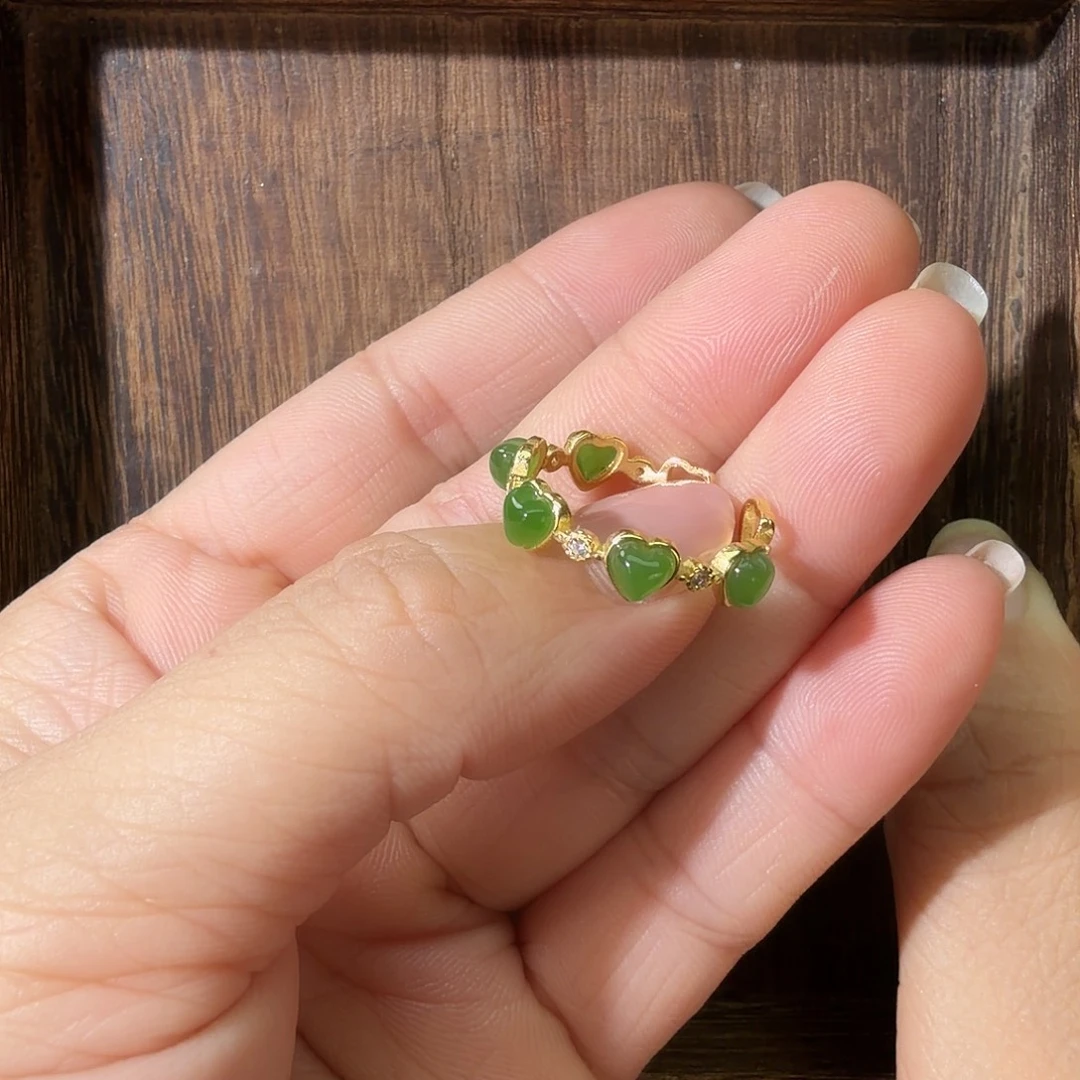 和田玉（碧玉）银S925镀金镶嵌戒指