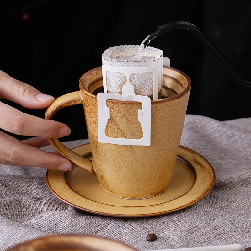 粗陶咖啡杯碟套装组简约手工日式复古马克杯挂耳杯卡布基诺手冲杯