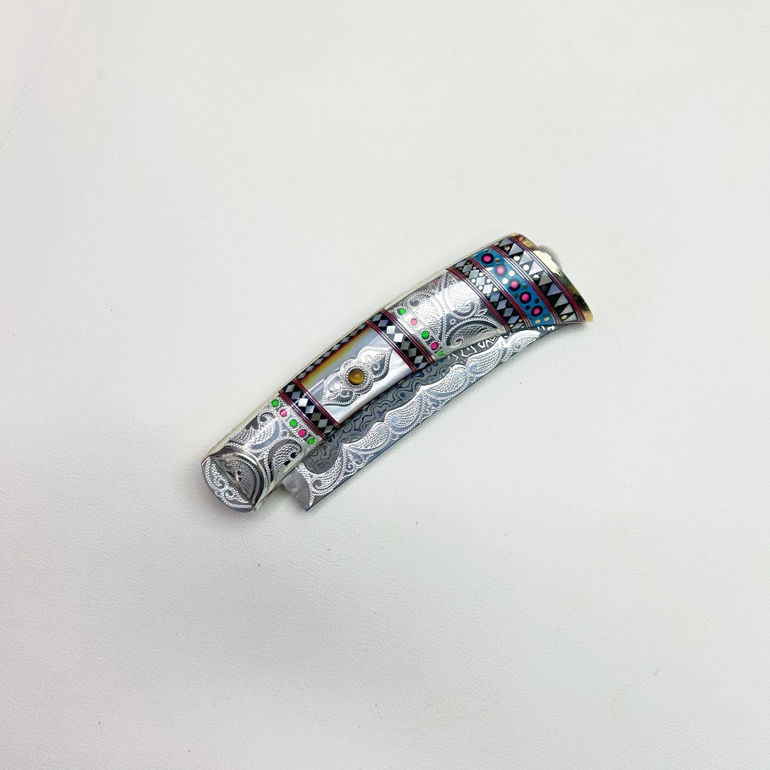 （未开刃）英吉沙纯手工小刀白银大马士革钢手工收藏把玩送礼高端