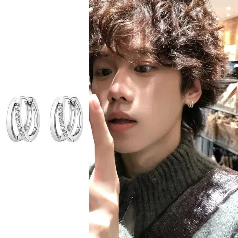 合金耳饰 耳环男士小众独特设计个性双环耳扣简约耳钉男耳饰耳圈