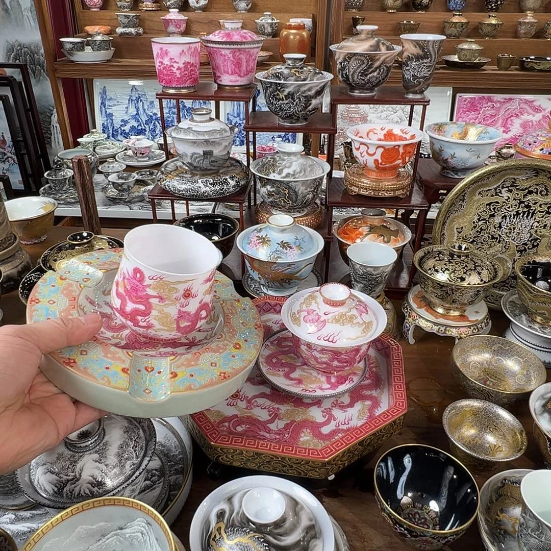 宝石红龙纹五件套