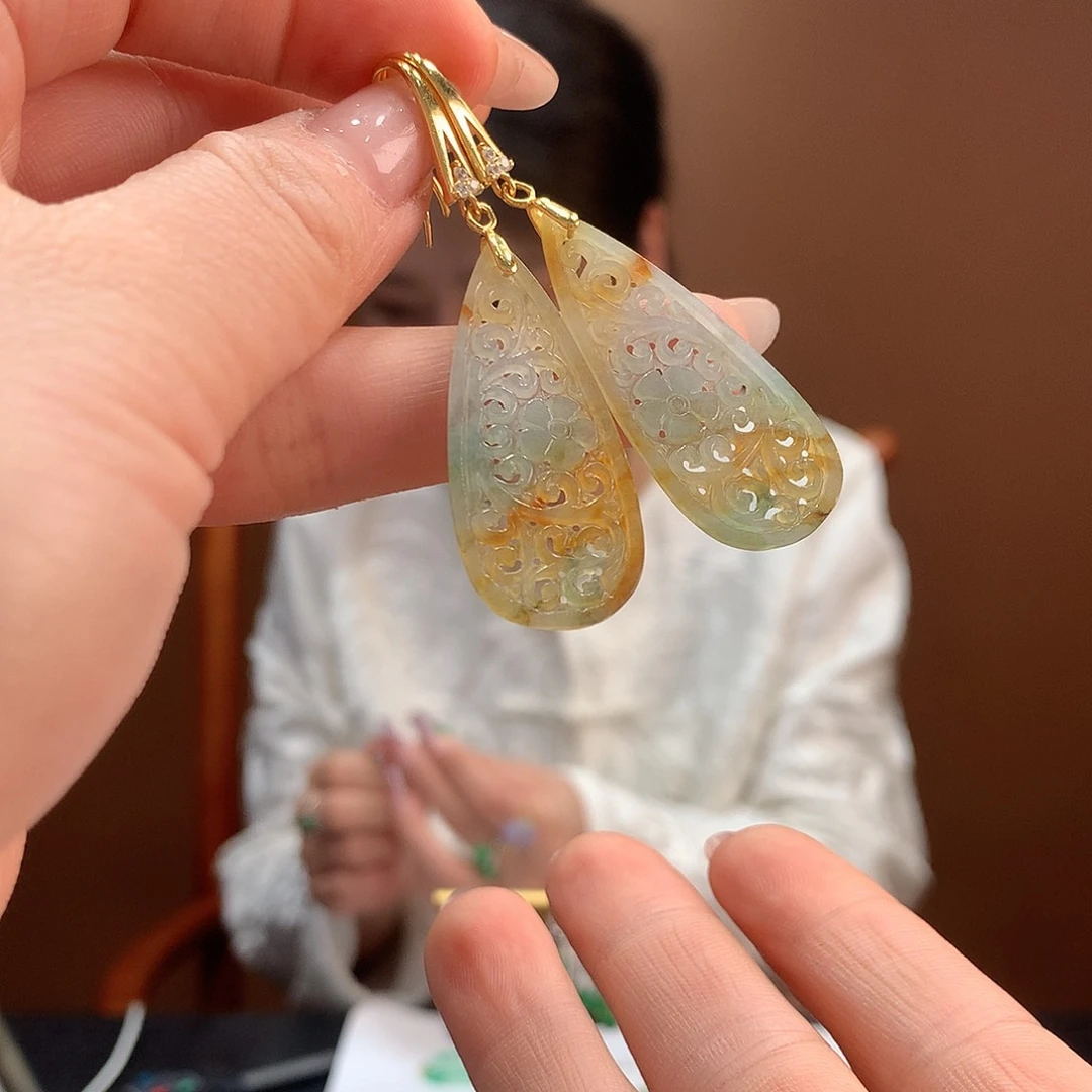 翡翠银S925镶嵌耳饰耳饰