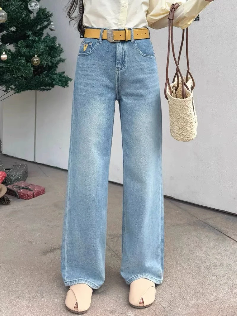 19373春新款浅蓝显瘦窄版女牛仔直筒阔腿裤