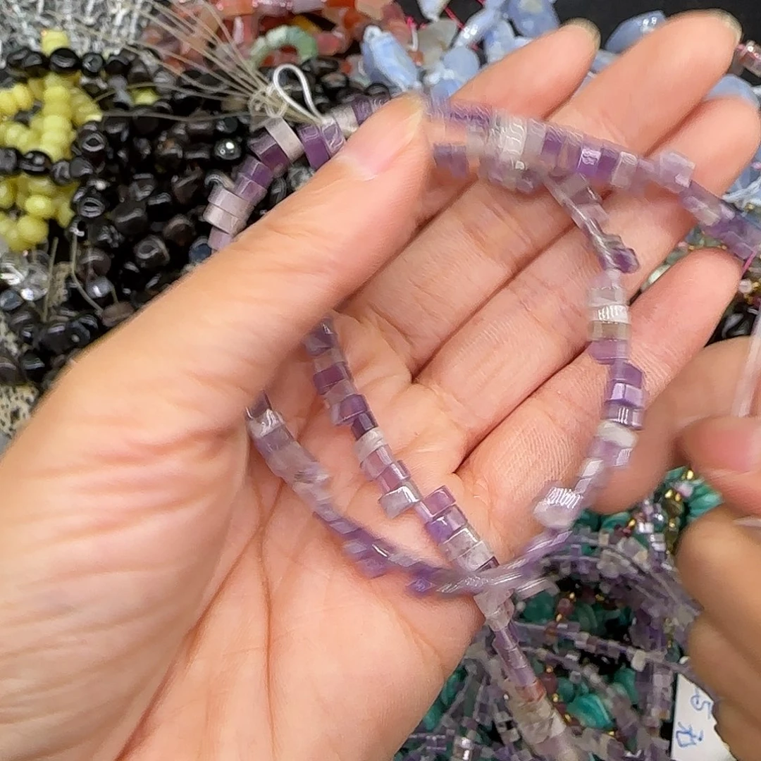 玛瑙/玉髓合金珠宝半成品紫水晶双孔5mm一条