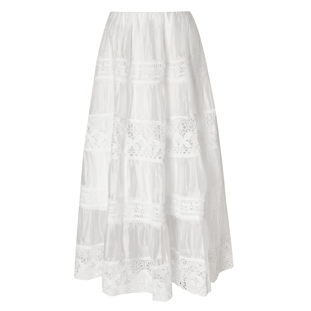 【65177】2025新款时尚松紧腰镂空白色气质半身裙