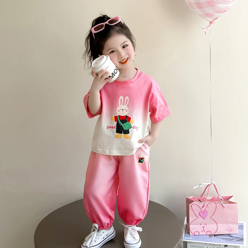 女童夏季套装2025新款宝宝夏日小女孩夏装洋气时髦短袖长裤两件套