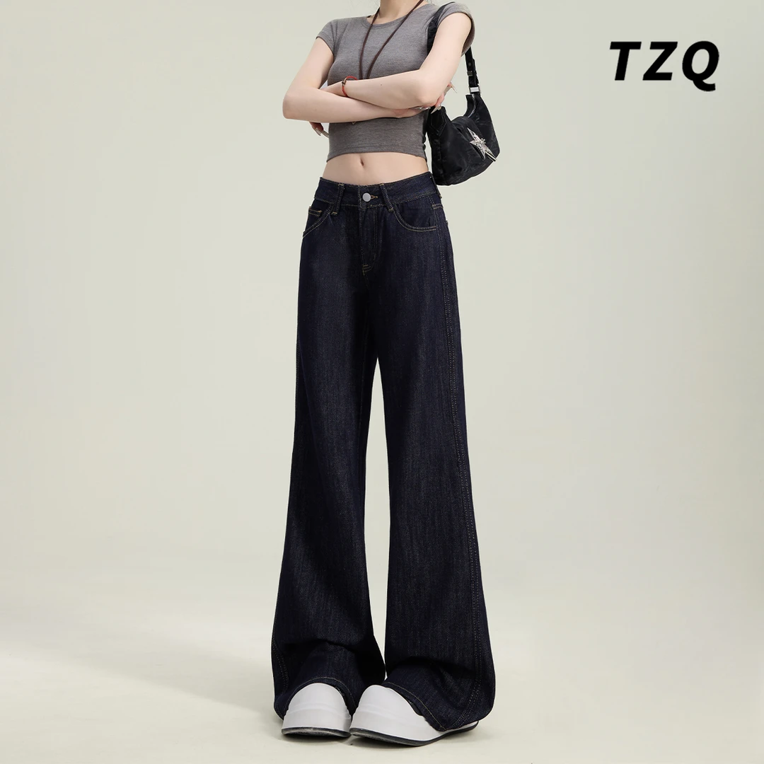 复古喇叭牛仔裤女2025年春季新款宽松百搭拖地马蹄长裤TZQ2521036