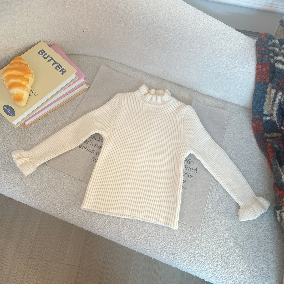 2024冬季女童新款上衣小女孩公主木耳边打底衫儿童针织衫4D009