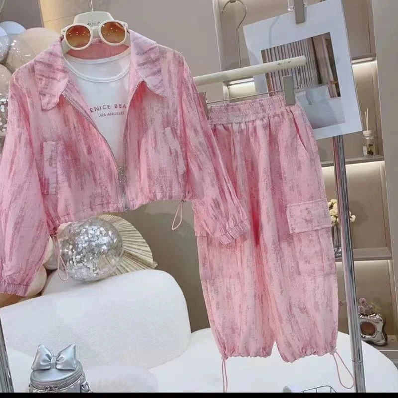 女童夏季百搭气质套装小女孩新中式网红简约防晒三件套休闲韩版潮