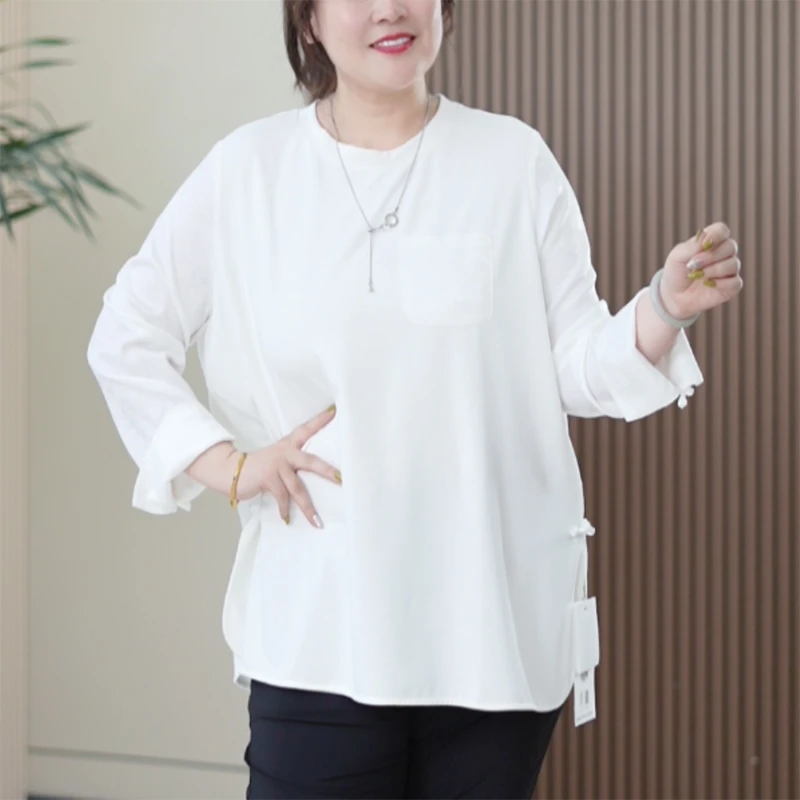 重磅提花缎莫代尔长袖T恤中国风高弹力丝滑软糯侧开叉大码上衣女