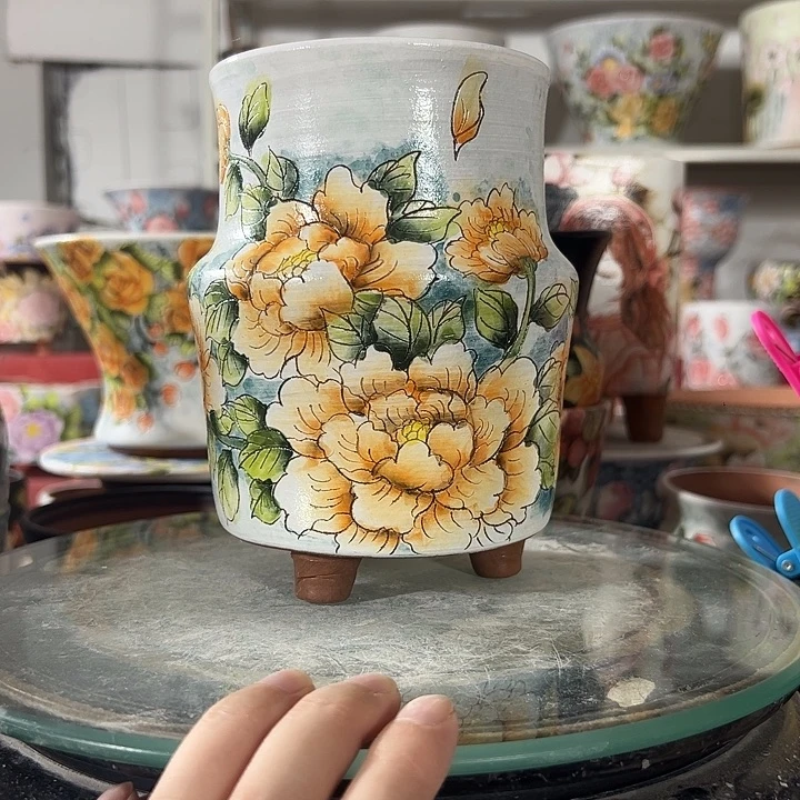 景德镇手绘花盆满38包邮偏远地区除外