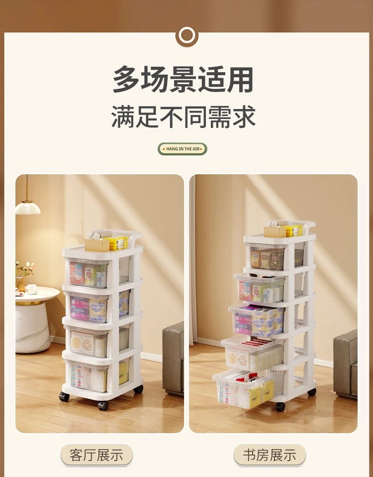 家用收纳手推车零食置物架婴儿用品收纳可移动家用储物架小推车