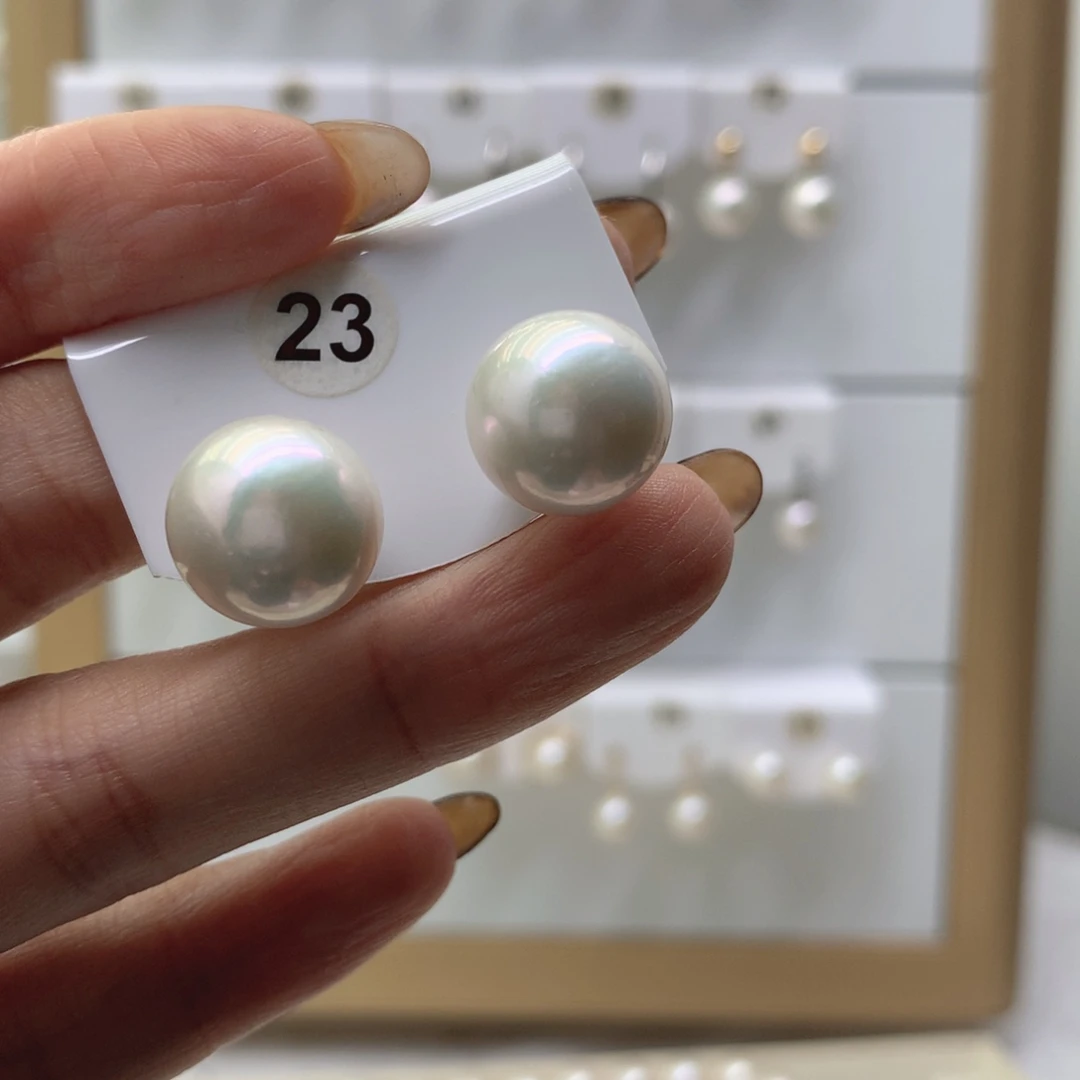 耳饰银S925镶嵌淡水珍珠