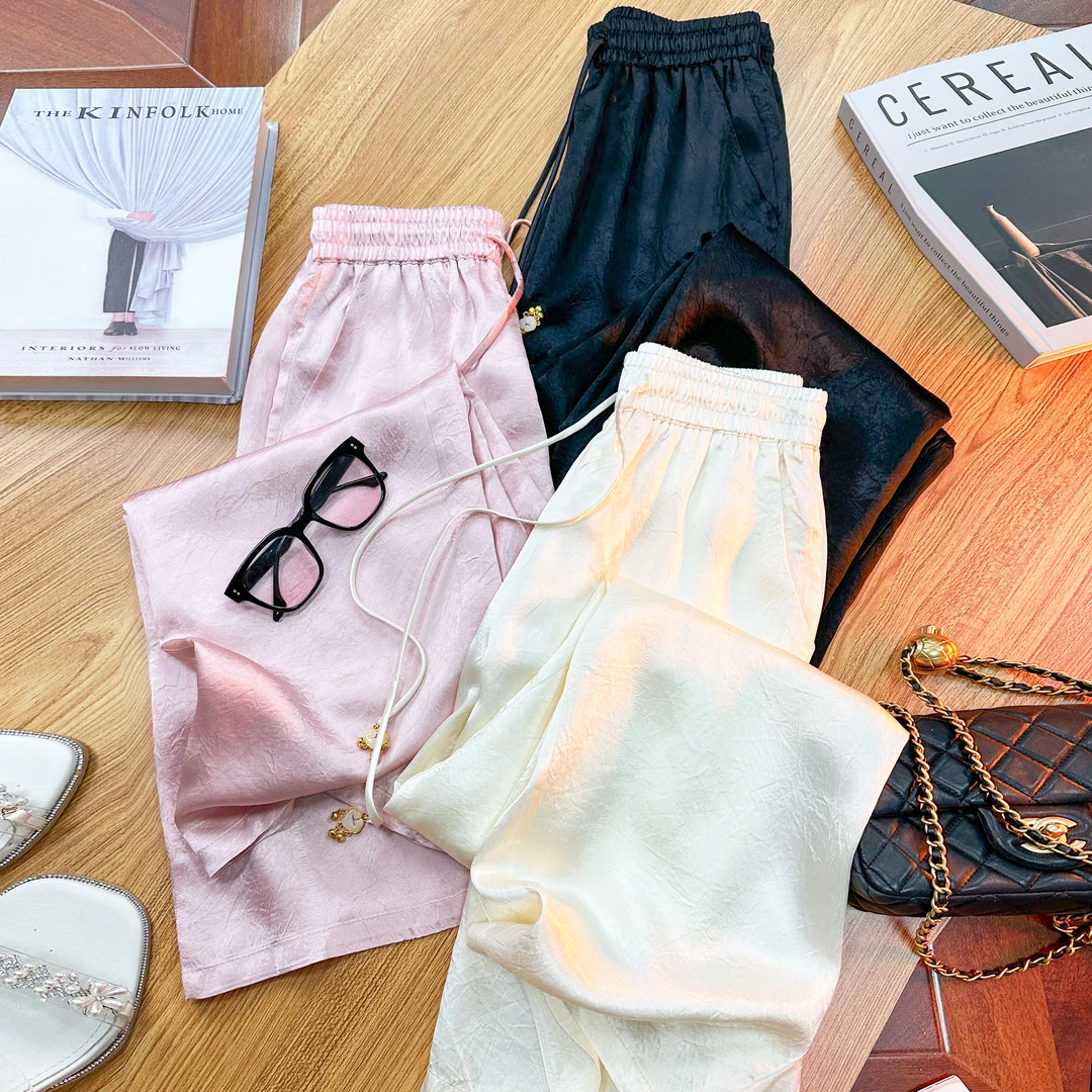 【语柔】新中式国风高腰直通窄版阔腿裤显瘦减龄百搭醋酸裤0007