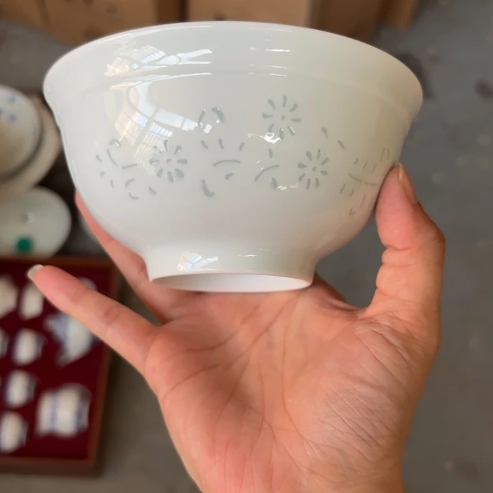 青瓷景德镇陶瓷青色米饭碗两只