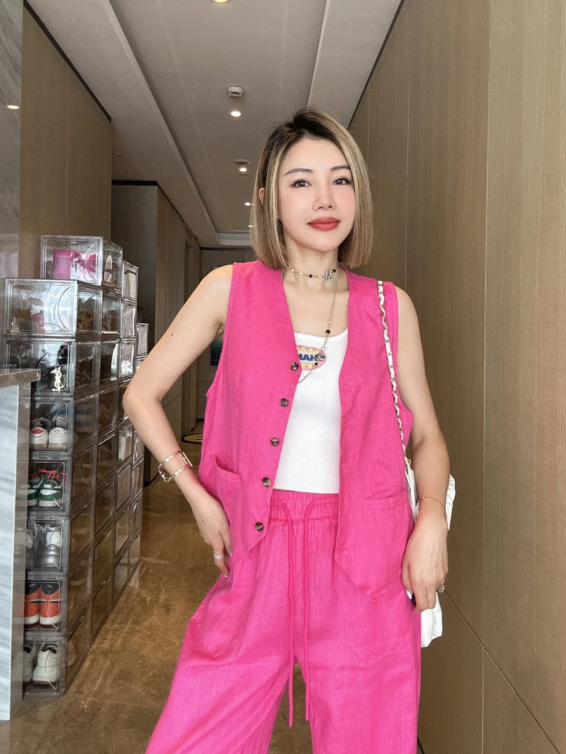 【CM】极简风亚麻无袖马甲套装M5T0525