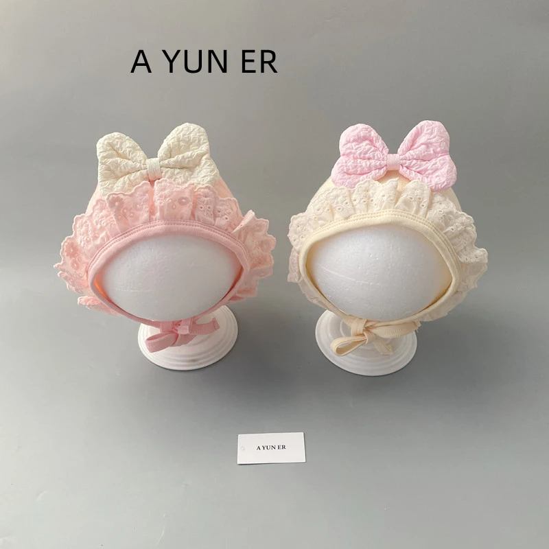 婴儿帽子春秋薄款宝宝女洋气护耳帽婴幼儿公主风护囟门花边宫廷帽