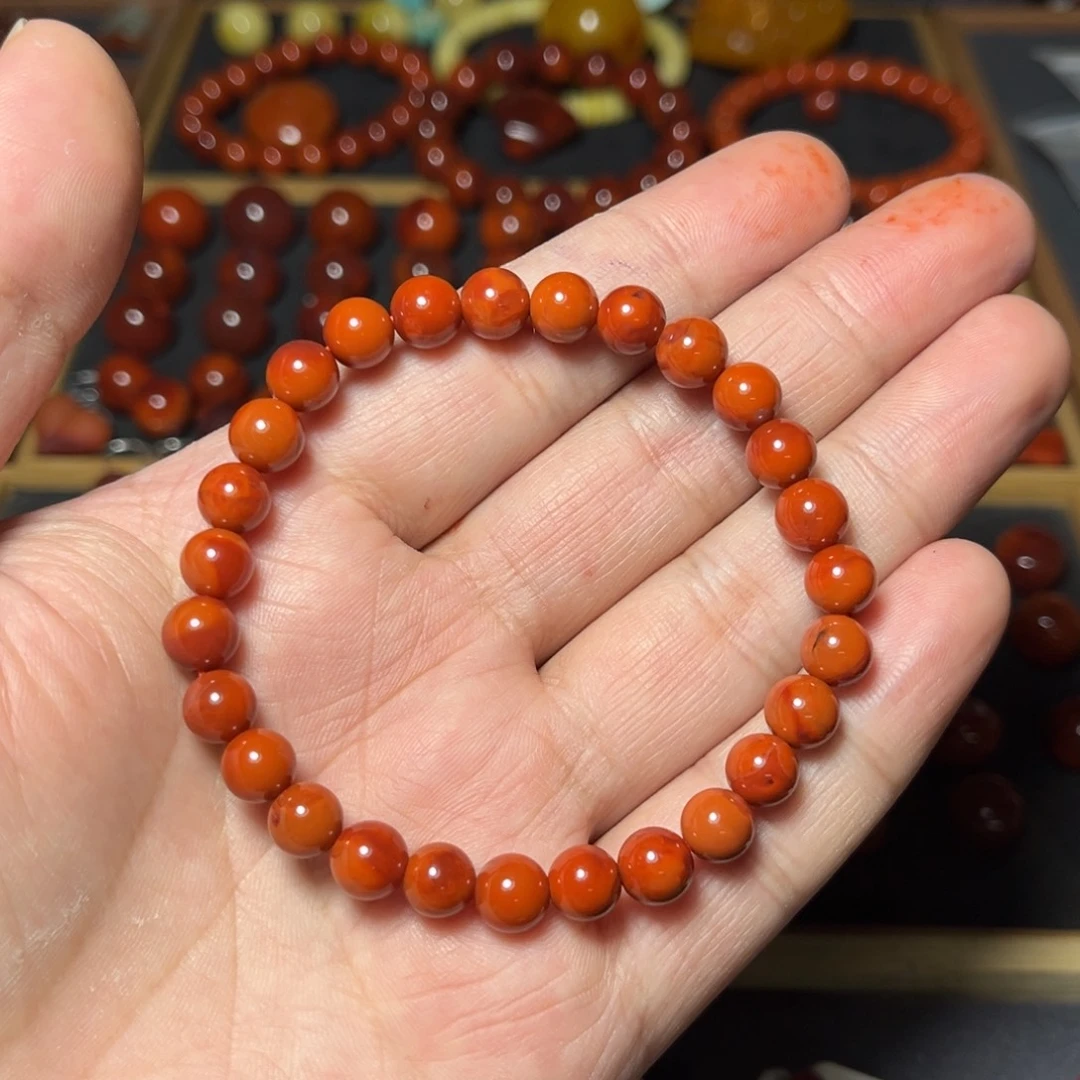南红玛瑙未镶嵌手串原矿瓦西单圈7mm+